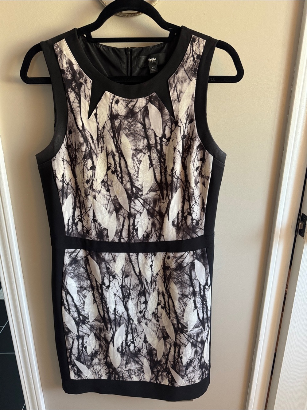 Mossimo Supply Co. Black and White Leaf Print Sheath Dress